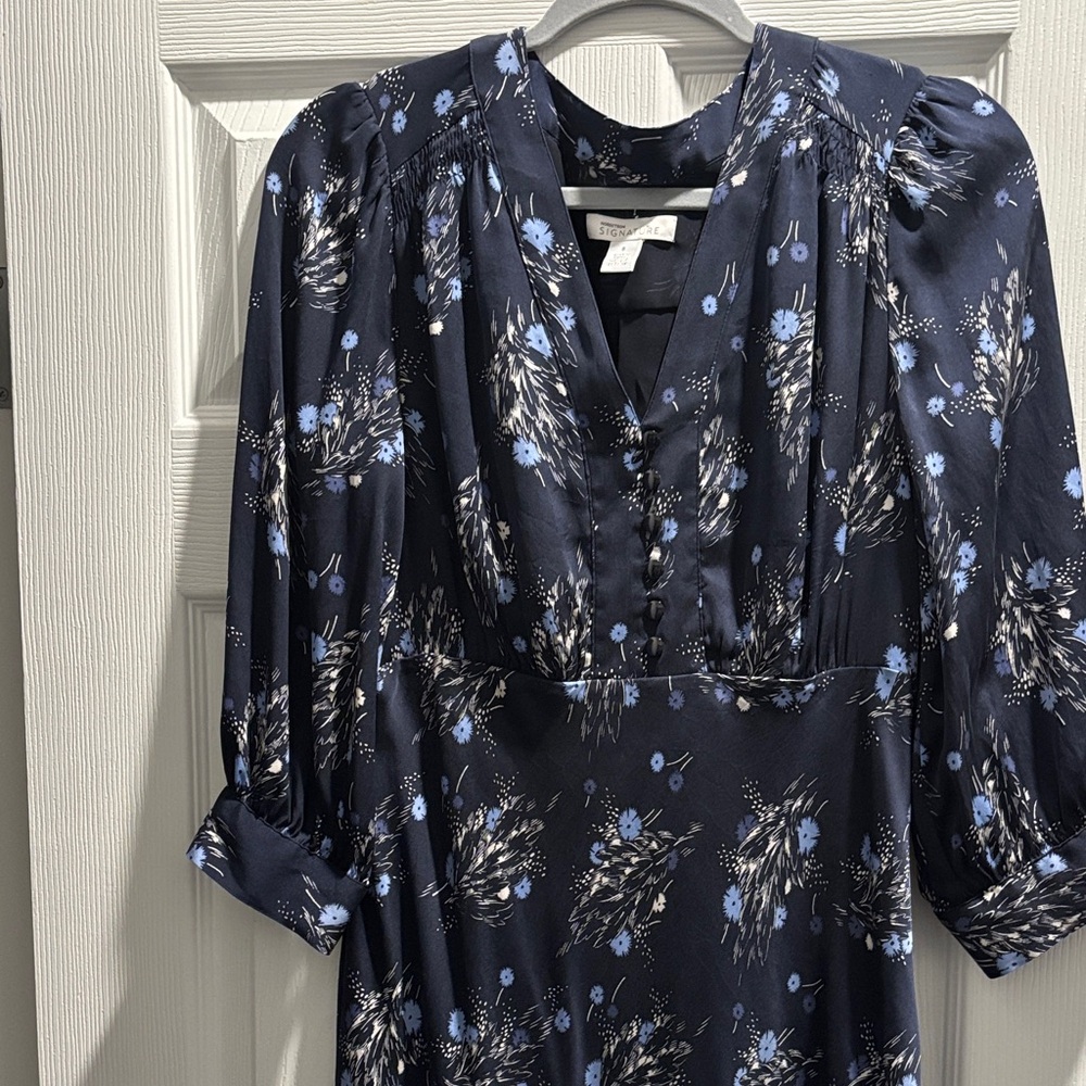 Floral silk Navy Blue Dress